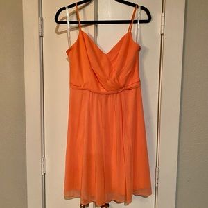 Coral, knee length, David’s Bridal Bridesmaid dress!